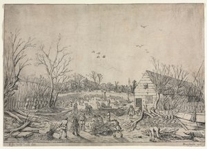 Den store flommen 10. januar 1624 (eller Reparasjon av den ødelagte dike ved elven Lek av Vianen, 1624) av Esaias van de Velde