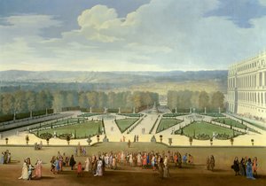 Promenade de Louis XIV (1638-1715) med utsikt over den nordlige parterren i hagene til Versailles Maleri av Etienne Allegrain (1644-1736) 1688 ca. Sol. 2,3x2,9 m