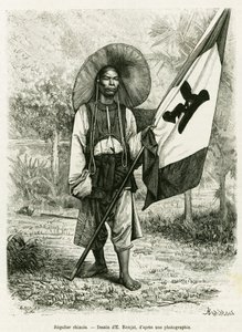 kinesisk styre. Gravering av E.Ronjat, etter et fotografi, for å illustrere historien Trente mois au Tonkin i 1884, av Doctor Hocquard, i le tour du monde 1889, regissert av Edouard Charton (1807-1890), Hachette, Paris. av Etienne Antoine Eugene Ronjat