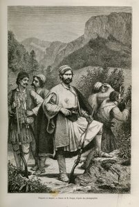 Greske røvere og hyrder, medskyldige i fjellene, tegning av E.Ronjat, for å illustrere historien om Henri Belle: Reisen til Hellas
