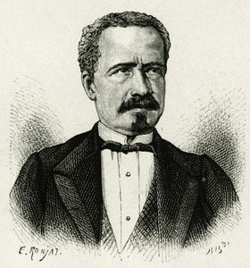 Portrett av presidenten i Ecuador fra 1875 til 1876, Don Antonio Borrero. Gravering av E.Ronjat, etter et fotografi, for å illustrere historien "The Equinoxiale America"" av Etienne Antoine Eugene Ronjat