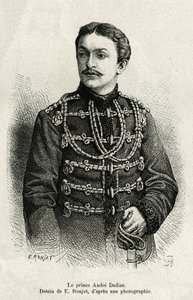 Prins Andre Dadian av Mingrelie (1850-1910), general for den russiske hæren og sjakkmester. Gravering av E.Ronjat, for å illustrere historien Un tour en Mingrelie (regionen i Georgia, som strekker seg mellom Kaukasus og Rion), av Carla Serena, i 1876-187 av Etienne Antoine Eugene Ronjat