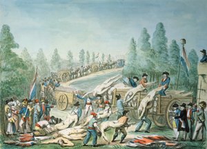 Transport av lik under revolusjonen, ca. 1790 (penn og blekk og gouache på papir) av Etienne Bericourt