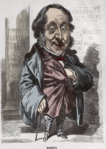 Portrait of Gioachino (Gioacchino) Rossini (1792-1868), Caricature by Etienne Carjat - Etienne Carjat (1928-1906), portrait-charge by Rossini for Diogene, after Nadar, 21 December 1856 digital colorisation av Etienne Carjat