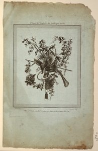 Trophy with Implements of the Hunt, plate 1 fra "Suite de Trophées de chasse," Suite VI av Etienne Claude Voysard