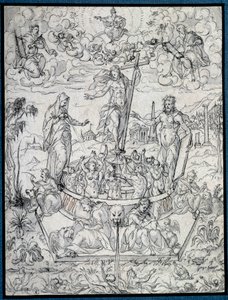 Allegori om religion. Tegning av Etienne Delaune (1518-1583/95) Paris fra 1500-tallet, Louvre-museet