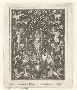 Apollo Overflatedekorasjoner med gudefigurer i en ramme av grotesker (senere versjon) (serietittel) av Etienne Delaune