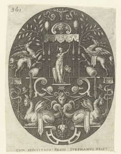 Bellona under en baldakin Ovaler med guder, omgitt av grotesker (serietittel) av Etienne Delaune