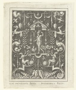 Merkur Overflatedekorasjoner med gudefigurer i en ramme av grotesker (senere versjon) (serietittel) av Etienne Delaune