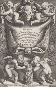 Frontispice fra samling av portretter, 1714-41. av Etienne Desrochers