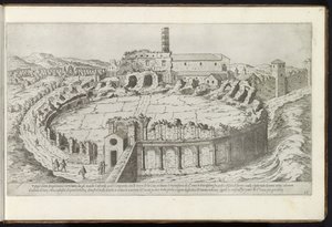 Amfiteateret Castrense te Roma Bouwwerken uit de oudheid (serietittel) Restene av det gamle Roma samlet og fotografert i perspektiv av Stefano Du Perac Parisino (serietittel på objekt) av Etienne Duperac