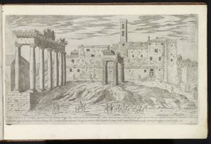 Forum Romanum te Rome Bouwwerken uit de oudheid (serietittel) Restene av Romas antikke samlet og fotografert i perspektiv av Stefano Du Perac Parisino (serietittel på objekt) av Etienne Duperac