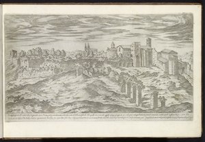 Monte Celio te Rome Bouwwerken uit de oudheid (serietittel) Restene av det gamle Roma samlet og portrettert i perspektiv av Stefano Du Perac Parisino (serietittel på objekt) av Etienne Duperac