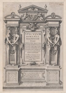 Mirror of Roman Magnificence: Tittelside gravert i arkitektonisk og skulptur..., 1573-77.