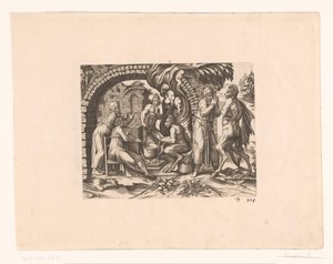 Fabel om satyren og bonden som blåser i suppen hans og i hendene av Etienne Dupérac (attributed to)