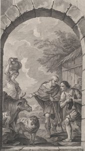 The Chapel of the Foundlings i Paris: Gruppe hyrder foran en hytte, 1757.