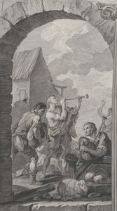 The Chapel of the Foundlings i Paris: Gruppe av hyrder: spillere av trompeter og m..., 1754.