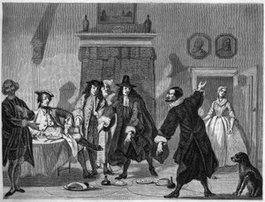 Komediescene i et nederlandsk teater på 1700-tallet. Gravering av Bocour etter en gouache av Troost