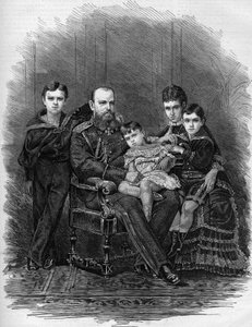 Portrett av den russiske keiserfamilien i 1881: Tsar Alexander III (1845-1894) og Mary Feodorovna (eller Fiodorovna, eller Fedorovna) (Mary Sophie Dagmar
