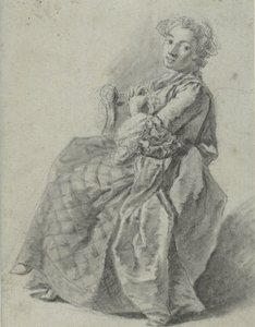 Studie av en sittende ung kvinne, til venstre av Etienne Jeaurat (attributed to)