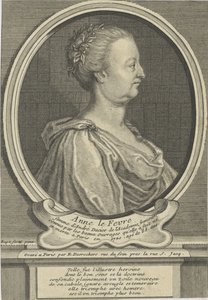 Portrett av Anne Dacier født Le Fèvre 1647-1720, ca 1720. av Etienne Jehandier Desrochers