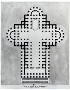 Prosjekt for Madeleine-kirken. Tegning. Arkitektur av Etienne Louis Boullee (Etienne-Louis Boullee), fransk arkitekt (1728-1799).