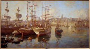 Oransje balaceller. (Utsikt over havnen i Marseille). Maleri av Etienne Martin (1858-1945) av Etienne Philippe Martin