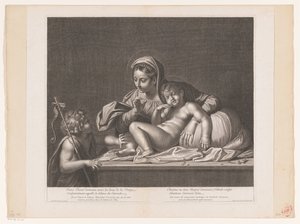 Maria met sleepende Christus maant Johannes de Doper tot stilte Jesus Christ dormant (...)/ Christus in the bosom of Mary sleeping (...) (tittel på objekt) av Etienne Picart