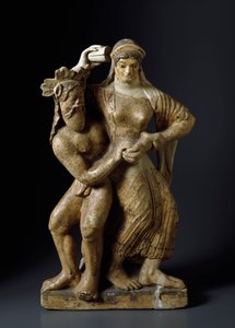 Etruskisk antikke: ""Satyre og dansende menade"" Terrakottaskulptur fra et tempel til Mater matuta i Satricum. 480 f.Kr. Dim. 59 cm Roma, Nasjonalmuseet for Villa Giulia av Etruscan