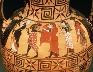 Svart-figur amfora som viser dommen i Paris (keramikk) av Etruscan