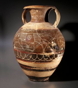 Etruskisk kunst: amfora dekorert av maleren av Cappi av Etruscan