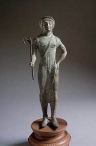 Etruskisk sivilisasjon: "" offerfigur"" bronseskulptur, 480 f.Kr., Dim 27 cm fra Isola di Fano, Italia av Etruscan