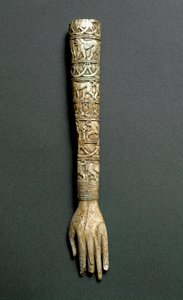 Etruskisk antikvitet: fremre arm eller håndtak av flabellum (liturgisk vifte) i elfenben. Fra Barberini-graven i Preneste (Palestrina). 7. århundre f.Kr. Roma, Nasjonalmuseet for Villa Giulia av Etruscan