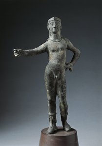 Italia, Arezzo-provinsen, Cortona, bronsestatue av Gud Culsans av Etruscan