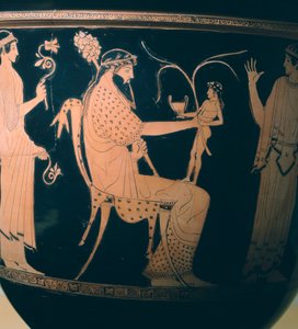 Krater (stor vase) av Altamura-maleren, detalj som viser Dionysus. Keramikk med rød figur. Etruskisk sivilisasjon, 5.–4. f.Kr. av Etruscan