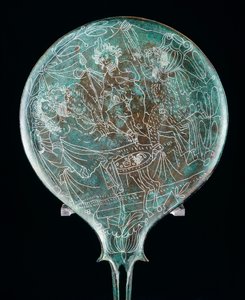 Speil som viser bankettscene, bronseartefakt fra Preneste (Lazio). Etruskisk sivilisasjon, 4. århundre f.Kr. av Etruscan