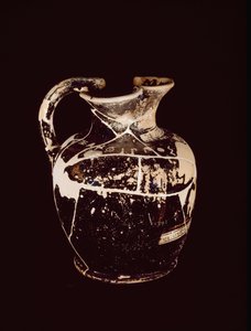 Oenochoe med inskripsjon xanthippos. Fra graven 709 til Valle Trebbia, 500-tallet f.Kr av Etruscan