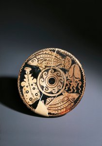 Rødfigur keramikkfat med fiskedekor, fra Cerveteri av Etruscan