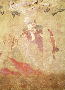 Stein og dykkere, fra graven for jakt og fiske, ca. 520-10 f.Kr. (veggmaleri) av Etruscan