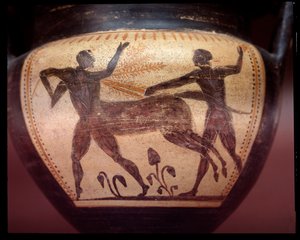 Terracotta krater med representasjon av centauromachy, slutten av 600-tallet f.Kr av Etruscan