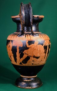 Volute krater av maleren av Mainz, som viser en kamp mellom en kriger og en Amazonas. Keramikk med rød figur. Etruskisk sivilisasjon, 4. århundre f.Kr. av Etruscan