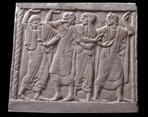 Dansescene, lavrelieff av marmorgravstein av Etruscan Etruscan