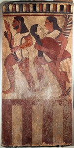 Etruskisk kunst: Platemalt terrakotta kalt Plaque Campana: en bueskytter, en genievinge som bærer en feminin figur (Cerveteri (Italia), 6. århundre f.Kr.). Paris, Musée du Louvre