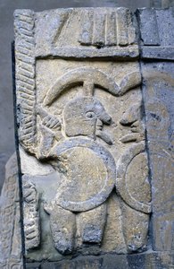 Etruskisk kriger på en sarkofag fra Nasjonalmuseet i Tarquinia. av Etruscan Etruscan