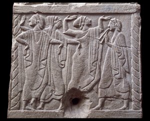 Relieff med dansere fra en marmormilepæl i Chiusi, Italia, 6. århundre f.Kr. av Etruscan Etruscan