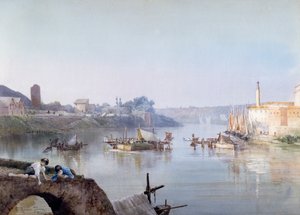 Fiskere ved Ripa Grande, av Ettore Roesler Franz (1845-1907), akvarell. av Ettore Roesler Franz