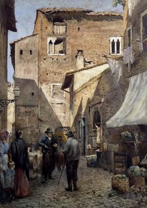 Pierleonis gamle hus i Roma, akvarell av Ettore Roesler Franz (1845-1907), Italia