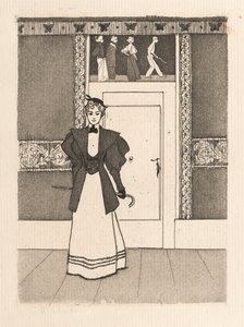 Interiør med ung kvinne i gåkostyme, 1895. av Eugen Kirchner