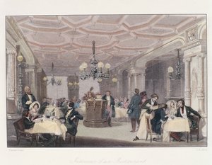 Frankrike, Paris, interiøret i Les Trois Freres Provencaux Restaurant med dekor fra restaureringstiden, fra Winter in Paris, av Eugene Lami