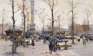 Place de la Bastille, Paris av Eugene Galien Laloue